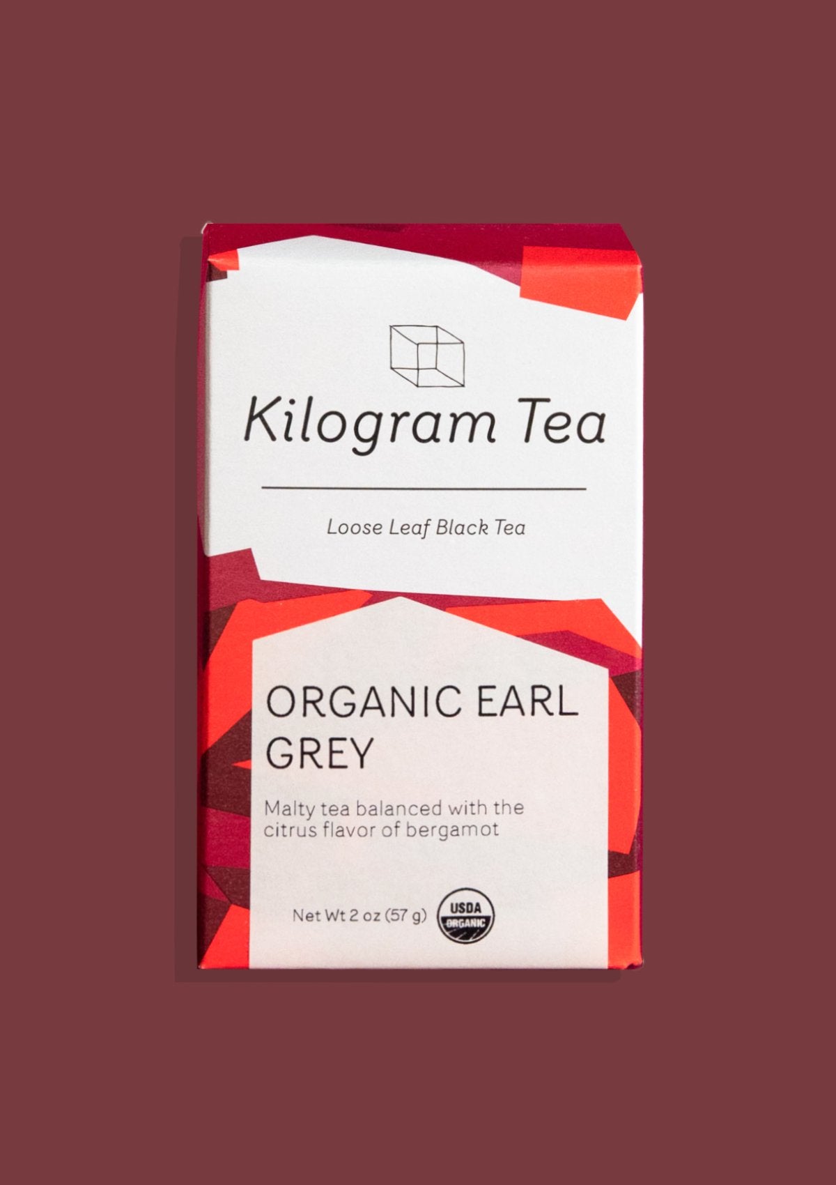 Kilogram Tea “Organic Earl Grey” loose-leaf black tea in red packaging.